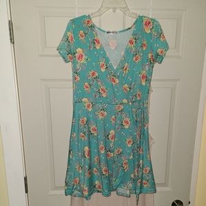 Aqua green knit faux wrap dress